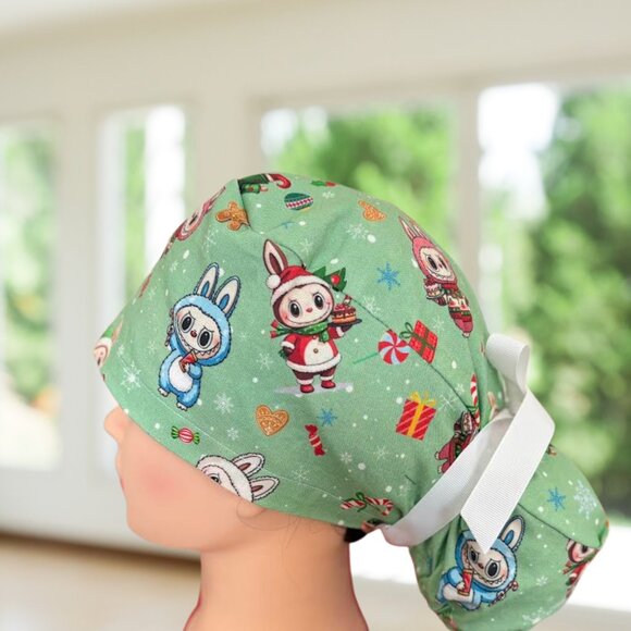 Christmas Cute Monsters Ponytail Style Scrub Cap~ RN, CNA, MD, Tech, Gift - Picture 4 of 5